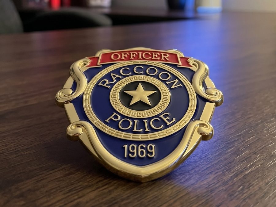 Raccoon Police Metal Badge Pin